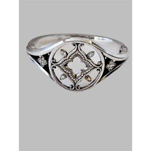 Brighton Morena Silver Swarovski Crystal Filigree Hinged Cuff Bracelet